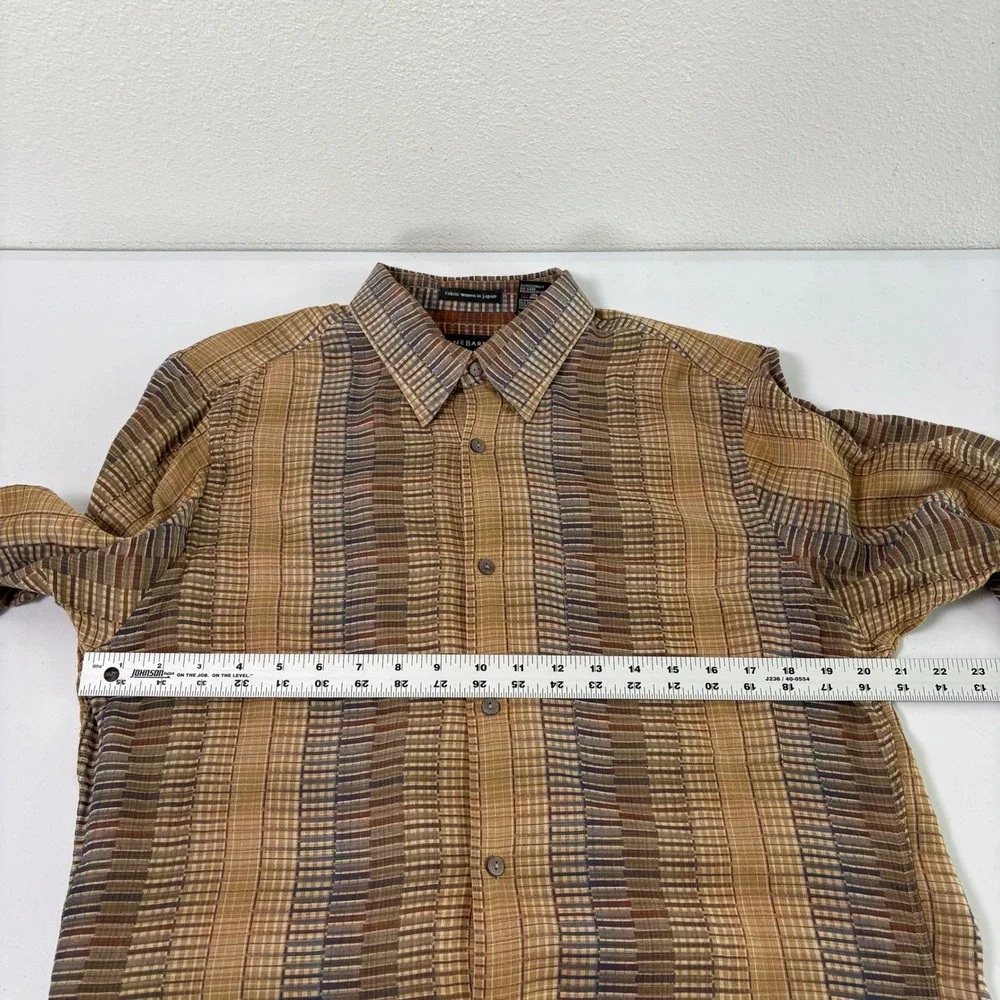 Jhane Barnes Button Down Shirt Mens L Brown Woven In Japan Cotton Stripes